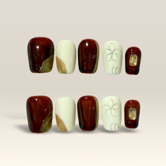 Brown White Ivory Floral