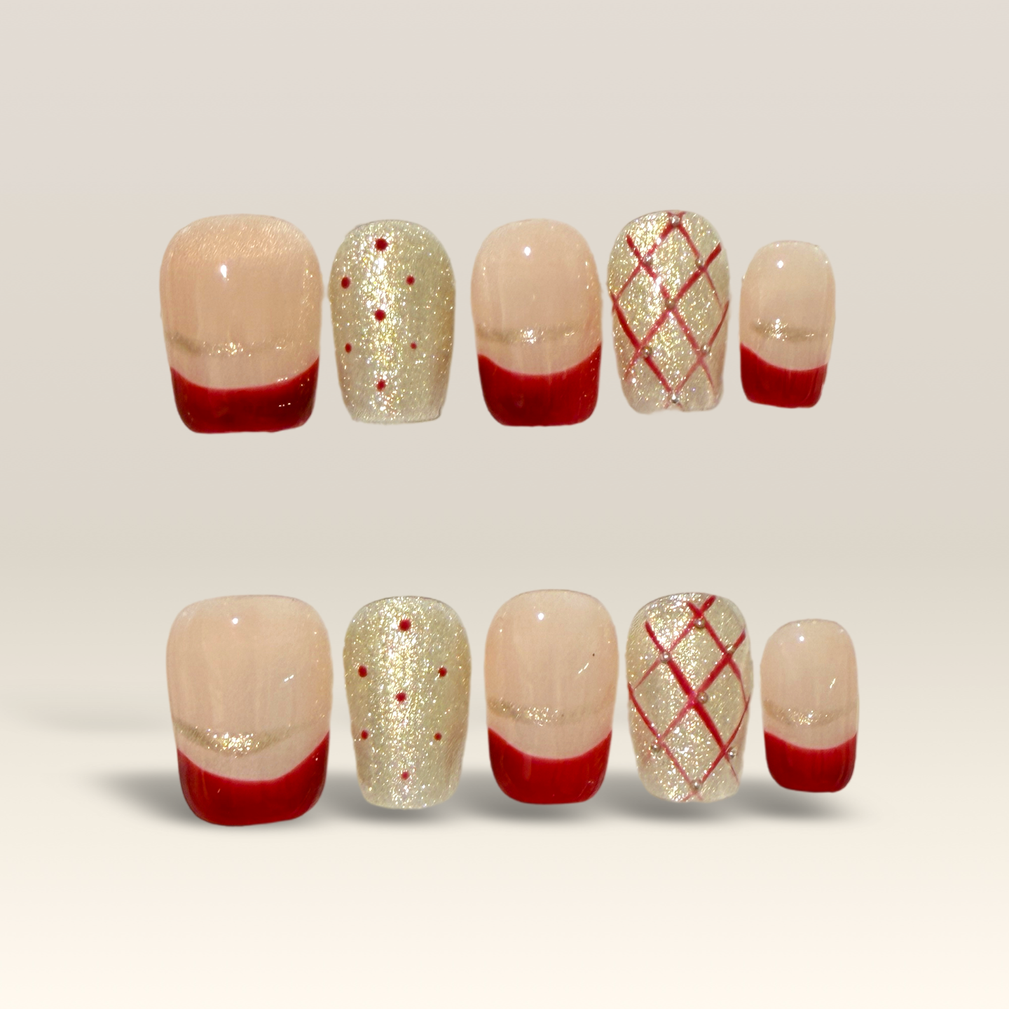 Red Gold Plaid Dots